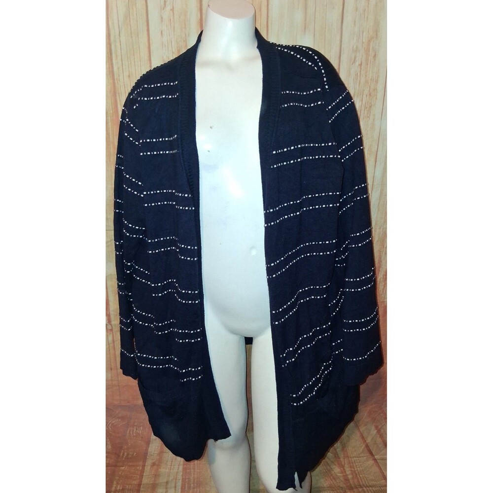 Tribekka 44 Navy/white Stripe Long Sleeve Pocket Cardigan Sz 3X